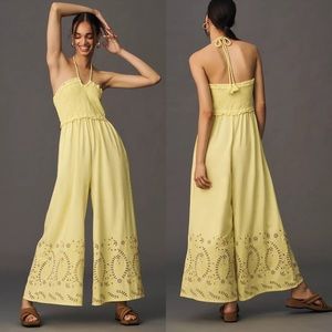Anthropologie Yellow Strapless Eyelet Jumpsuit